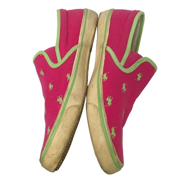 POLO RALPH LAUREN Canvas Sneakers Size 9 Pink Green Logo Loafers Slip ons Womens - Picture 8 of 12